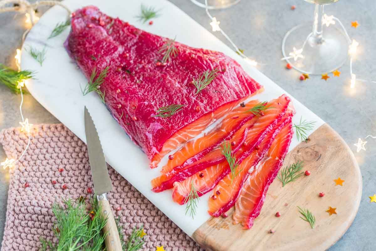 Gravelax de saumon à la betterave