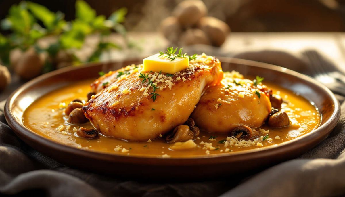 Recette gourmande de poulet au vin jaune et morilles