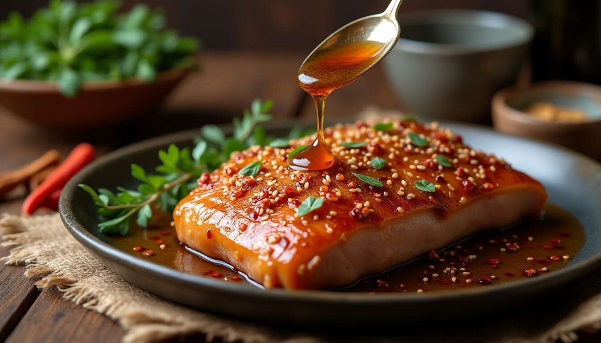 Rouelle de porc au miel, sauce soja et épices : un délice à découvrir