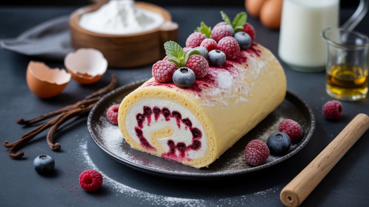Gâteau roulé aux fruits rouges et crème légère