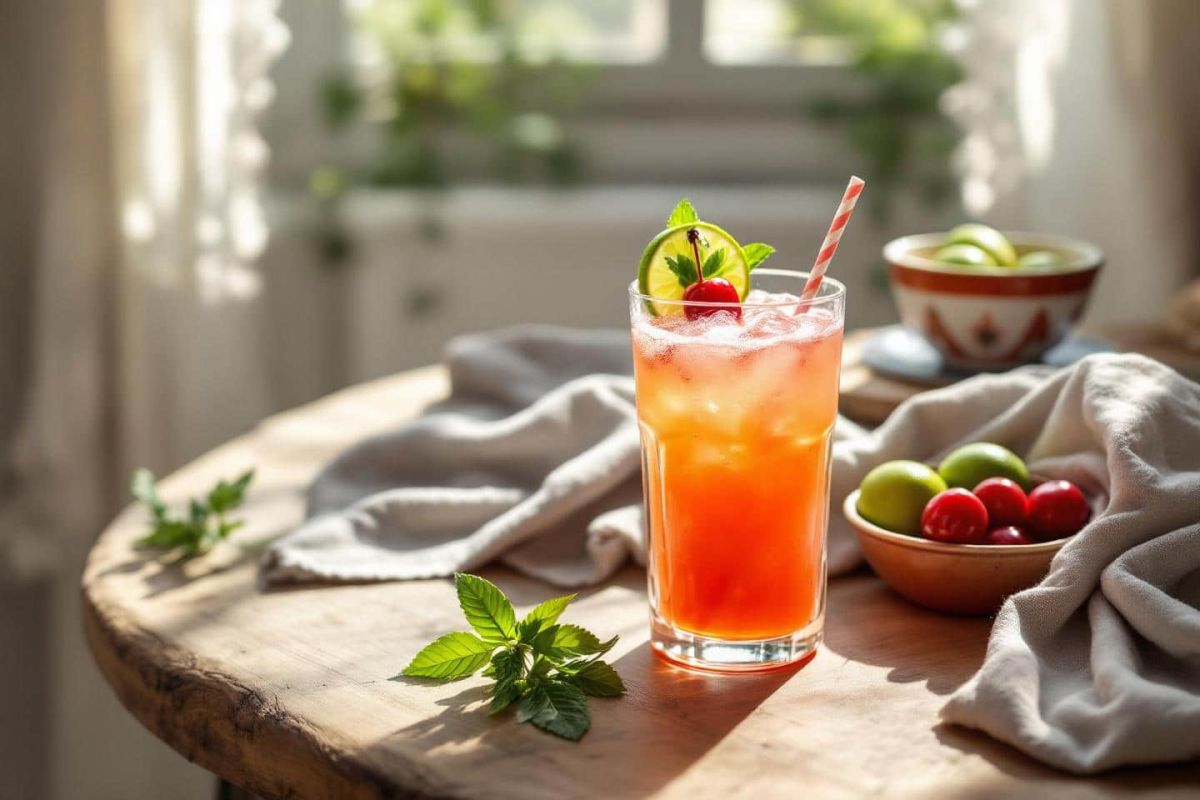 Une pause gourmande avec le cocktail collins griotte-citron vert au gin
